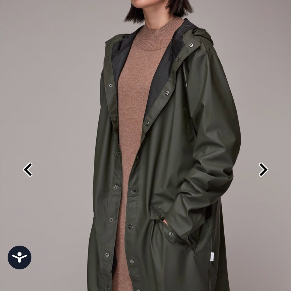 RAINS Women's Long Rain Jacket, Green, Small/Medium